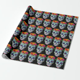 Papel De Presente Dia dos Mortos Celebração Mexicana Caveira de Açúc