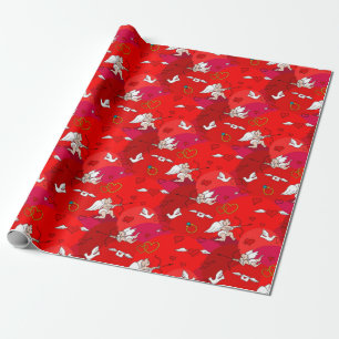 Papel De Presente Dia dos Namorados Asas de Cupido Coração Vermelho