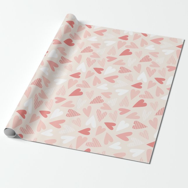 Papel De Presente Dia dos Namorados Corações Rosa Chic (Desenrolado)
