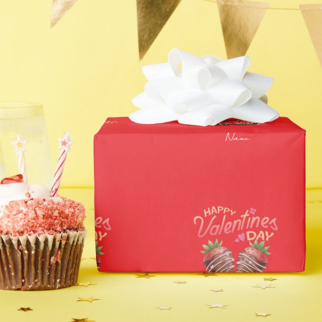 Papel De Presente Dia dos Namorados Morango Doce Personalizado  (Festa de aniversário)