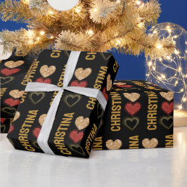 Papel De Presente Dia dos Namorados Nome Moderno Preto Dourado e Cor