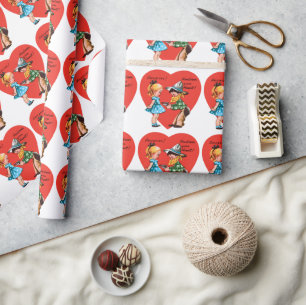 Papel De Presente Dia dos Namorados Retrô, Cowboy Antigo com Garota