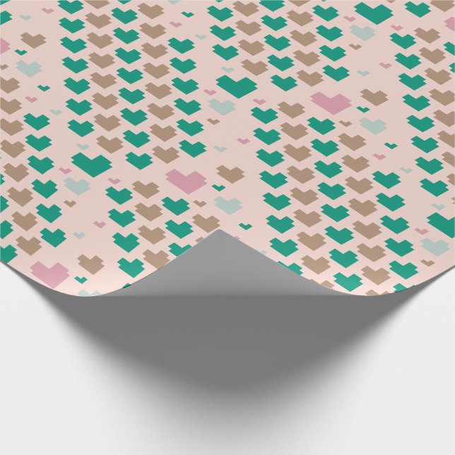 Papel De Presente Diagonal Pixel Heart Pattern (Ponta)
