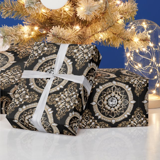 Papel De Presente Diamantes brancos, design de glamour da fronteira  (Feriados)