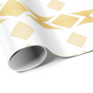 Papel De Presente Diamantes de Listras do Padrão Dourado em Branco P
