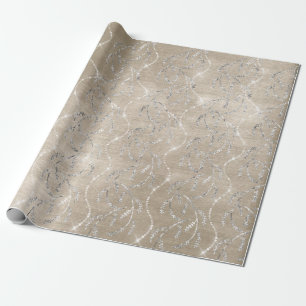 Papel De Presente Diamantes de prata florais do louro Sparkly do