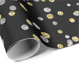 Papel De Presente Diamantes Dourados de Foxier Pretos Metálicos Conf