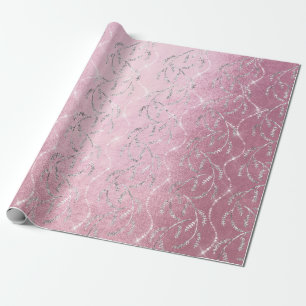 Papel De Presente Diamantes Florais de Prata, Rosa-Brilhante