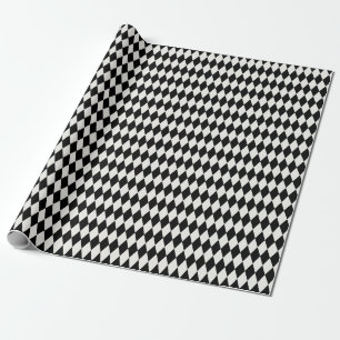 Papel De Presente Diamantes Harlequim Preto e Branco Esmaecido