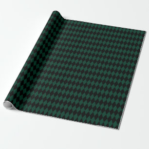 Papel De Presente Diamantes Harlequim Preto e Verde Escuro