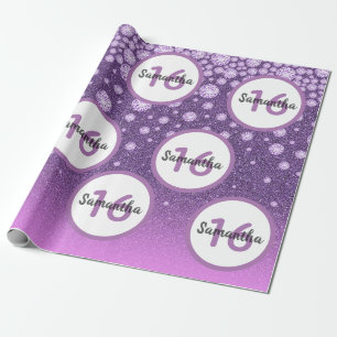 Papel De Presente Diamantes roxos cor-de-rosa, nome doce 16