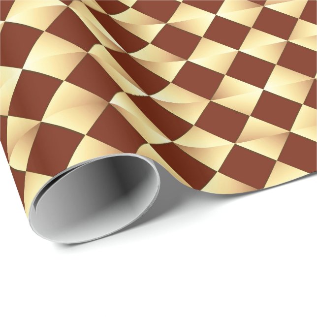 Papel De Presente Diamantes Satin do Século médio - Ouro e chocolate (Ponta do rolo)