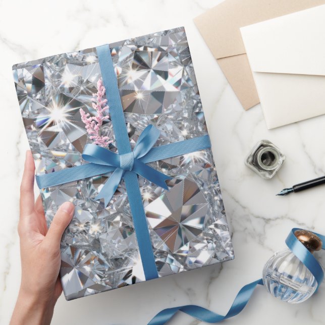 Papel De Presente Diamantes Transparentes Brilhantes (Presentear)
