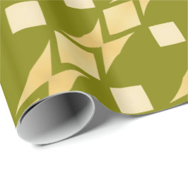 Papel De Presente Diamantes Tribais Dourados Listras Diagonais Verde