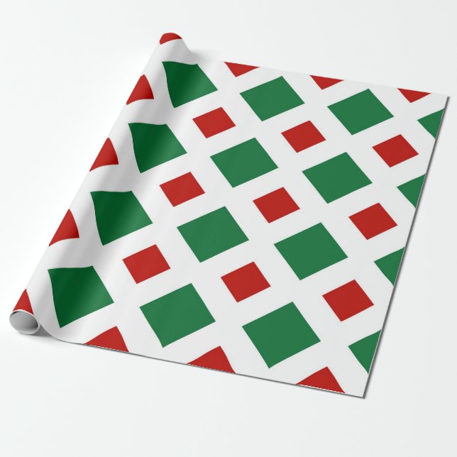 Papel De Presente Diamantes Verdes e Vermelhos no presente Branco (Desenrolado)