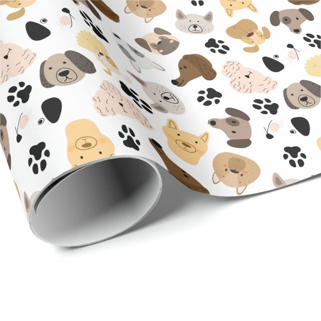 Papel De Presente Dias Cães - Raças de Cães e Pistas de Cães Padrão (Ponta do rolo)