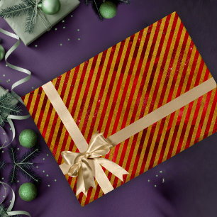Papel De Presente Dias feriados de Natal listrados em ouro vermelho