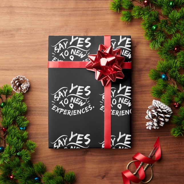 Papel De Presente Diga Sim a Novas Experiências (Texto Branco) (Presente de Natal)