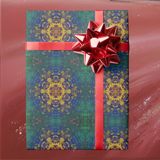 Papel De Presente Digital Mandala Amarelo Azul e Verde (Criador carregado)