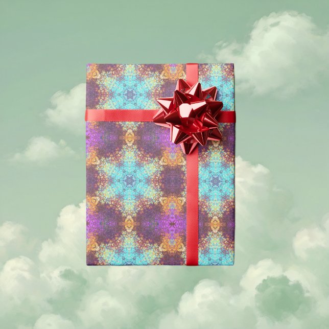 Papel De Presente Digital Mandala Blue Amarelo e Puro (Blue Yellow and Purple Digital Paint Mandala Wrapping Paper By Wormhole Orbital)