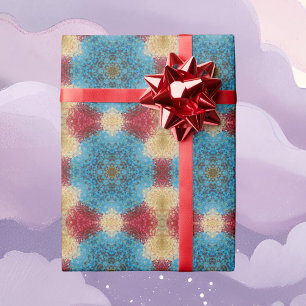 Papel De Presente Digital Mandala Blue Red e Yellow