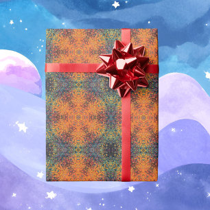 Papel De Presente Digital Mandala Orange Blue e Amarelo