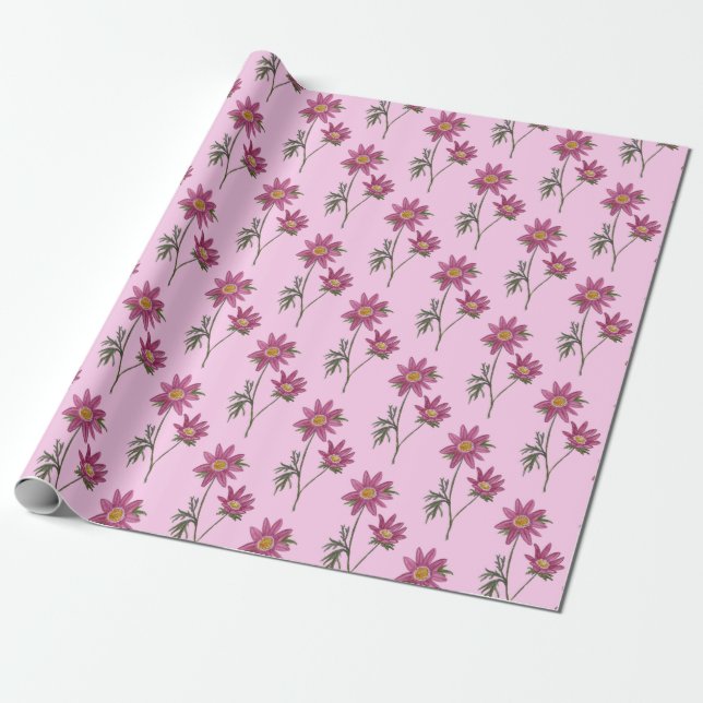 Papel De Presente Dill Daisy Wrapping Paper Pink Patterno (Desenrolado)