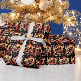 Papel De Presente Dinastia Dourada em Flor negra