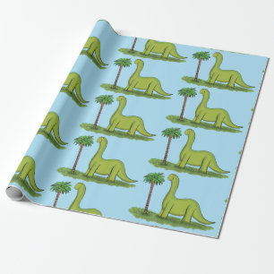 Papel De Presente Dino de desenho animado feliz e fofo brontossauro 