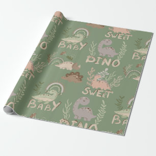 Papel De Presente Dino dinossauros no estilo escandinavo embrulhando