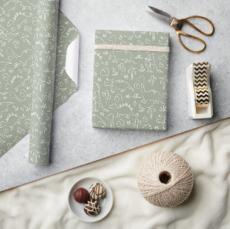 Papel De Presente Dino Menino Dinossauro Boho Bebê T-Rex Verde Sage