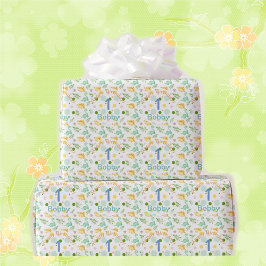 Papel De Presente Dino Party Cute Dinossaur Birthday Boy Name & Age 