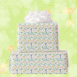 Papel De Presente Dino Party Cute Dinossaur Birthday Boy Name & Age 