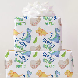Papel De Presente Dino Party Cute Dinossaur Birthday Boy Personalize
