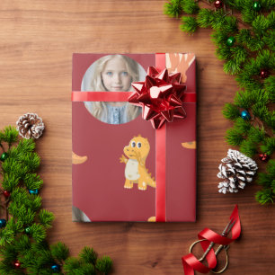 Papel De Presente Dinos Cute Prontos para Fotografias em Vermelho Es