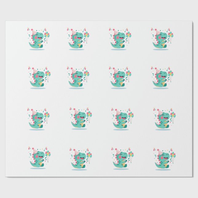 Papel De Presente Dinosaur Birthday Wrapping Paper (Aberto)