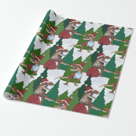 Papel De Presente Dinosaur Christmas T-Rex Santa
