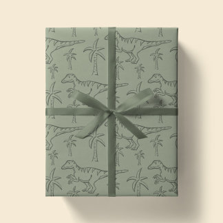 Papel De Presente Dinosaur Pattern Modern Boy Dino Jungle Sage Green