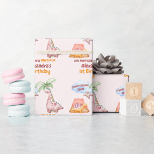 Papel De Presente Dinosaur Stomp Chomp Rawr primeiro aniversario Par