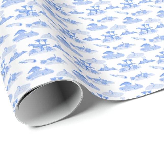 Papel De Presente Dinosaur Toile (Periwinkle Blue)  (Ponta do rolo)