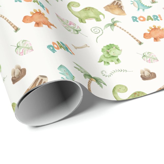 Papel De Presente Dinosaur Watercolor Birthday (Ponta do rolo)