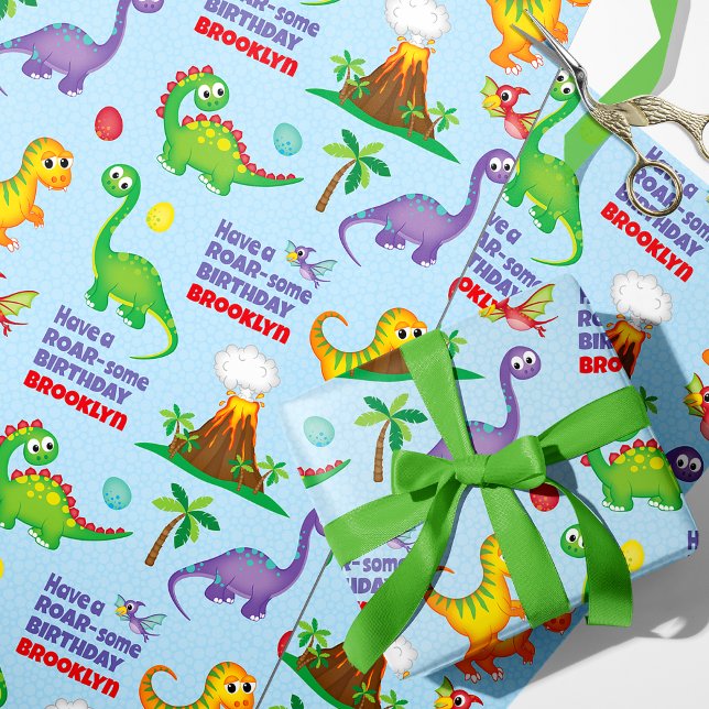Papel De Presente Dinossaur Birthday Personalizado (Criador carregado)