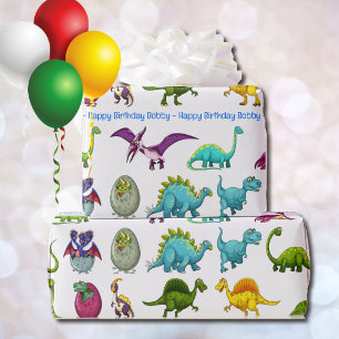 Papel De Presente Dinossaur Feliz Aniversário Personalizar Nome