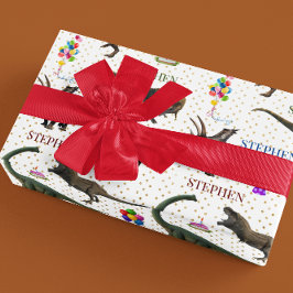 Papel De Presente Dinossaur Tyrannosaurus Birthday Nome personalizad