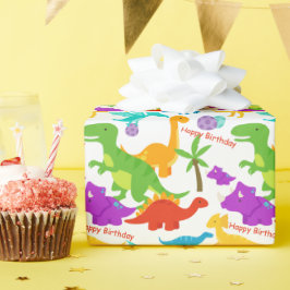 Papel De Presente Dinossauro - Aniversário de criança verde roxo col