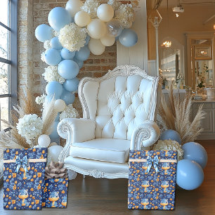 Papel De Presente Dinossauro Bebê Azul Flores Amarelas & Azuis