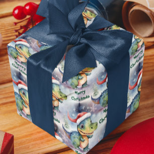 Papel De Presente Dinossauro de Natal bonito