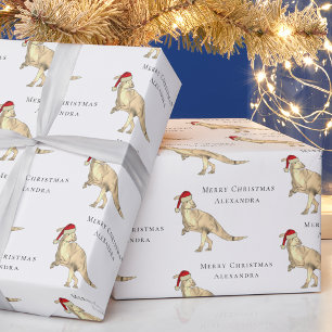 Papel De Presente Dinossauro de Natal Nome da Criança Personalizado