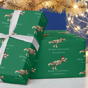 Papel De Presente Dinossauro de Natal Nome de Menino Personalizado V