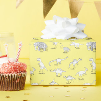 Papel De Presente Dinossauro Educacional Engraçado Dino Kids Amarelo